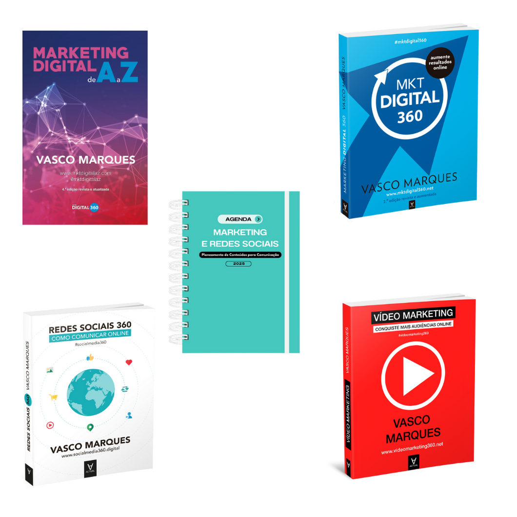 Pack quatro livros marketing digital e Agenda Redes Socias 2025